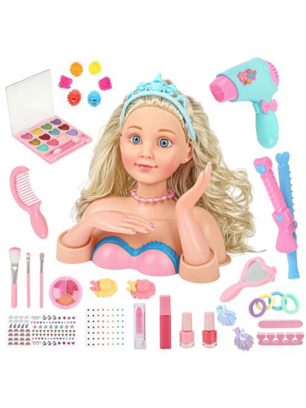 Kids Styling Head Doll Playset with Blonde Hair - Pink & Blue